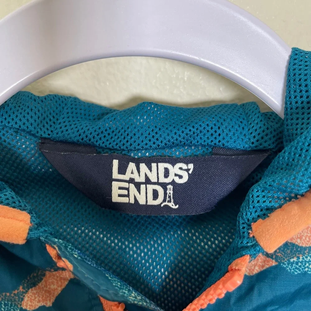 Lands' End Kids Windbreaker Rain Jacket XS 4-5 Blue Mountain Print Packable‎